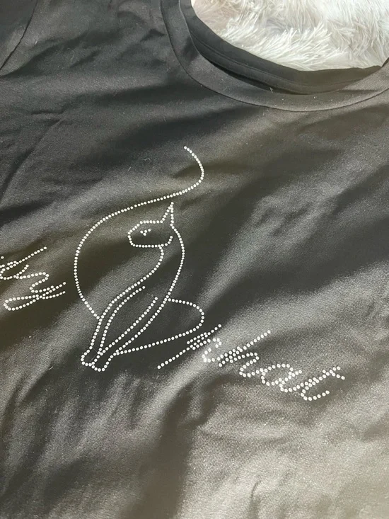 Baby Phat Black Tee with Silver Rhinestone Cat Logo - Picture 3 of 9